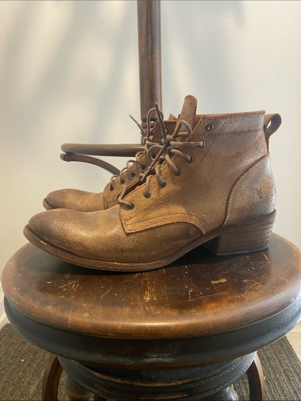 Frye Carson Distressed Brown Leather Combat Style Boots